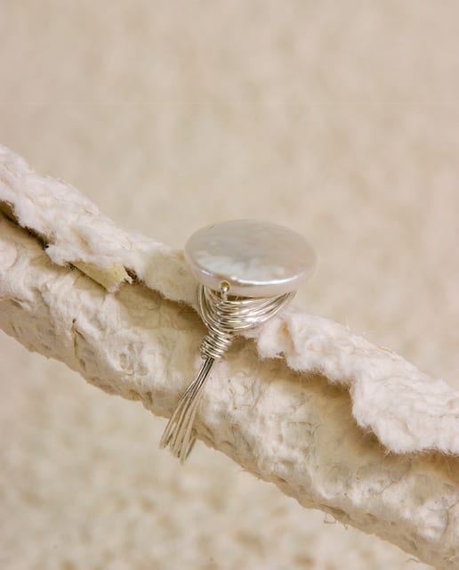 Coin Pearl Wire-Wrapped Ring
